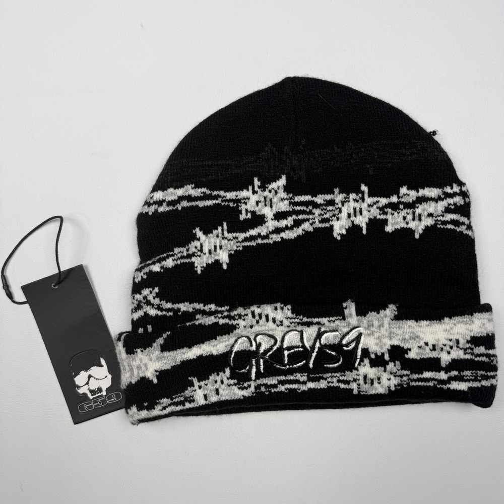 G59 Records Hat Beanie One Size Black GREY59 Knit Skull Logo Mens Music Hip Hop